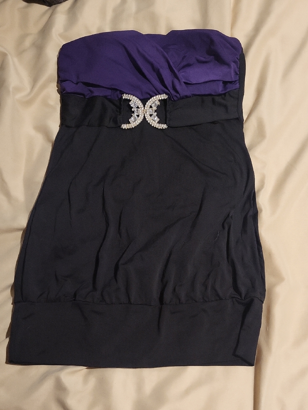 Siren Lily Strapless Purple and Black Rhinestone Bustier Top